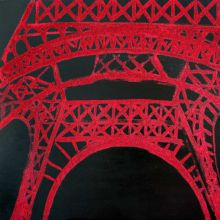 "Wieża Eiffel`a nocą 2" - płótno, akryl, brokat 100*70