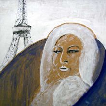 "Autoportret z wieżą Eiffel'a" - płyta, akryl 90x87