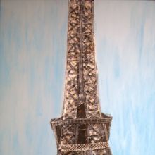 "Wieża Eiffel'a dniem" - płyta, akryl, brokat 130x65