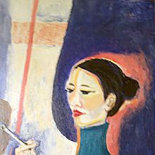 "Dziewczyna z papierosem" płyta, akryl 90x68